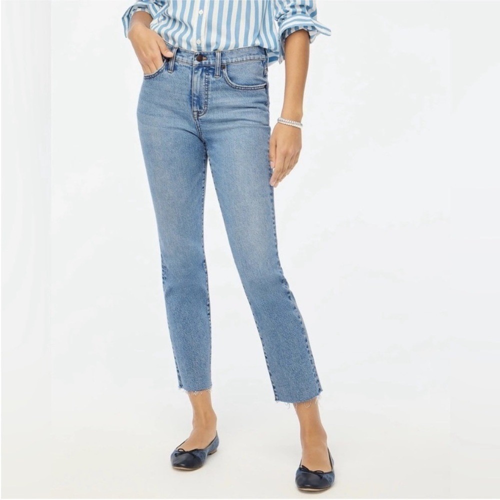 J.Crew Essential Straight Jean High Rise Raw Hem Light Wash Denim Blue Size 26